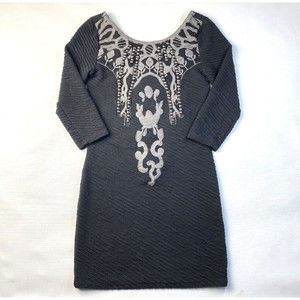 FREE PEOPLE Black SILVER STUD Embellished Sweater Dress! Lace Long Sleeve Sz S/P